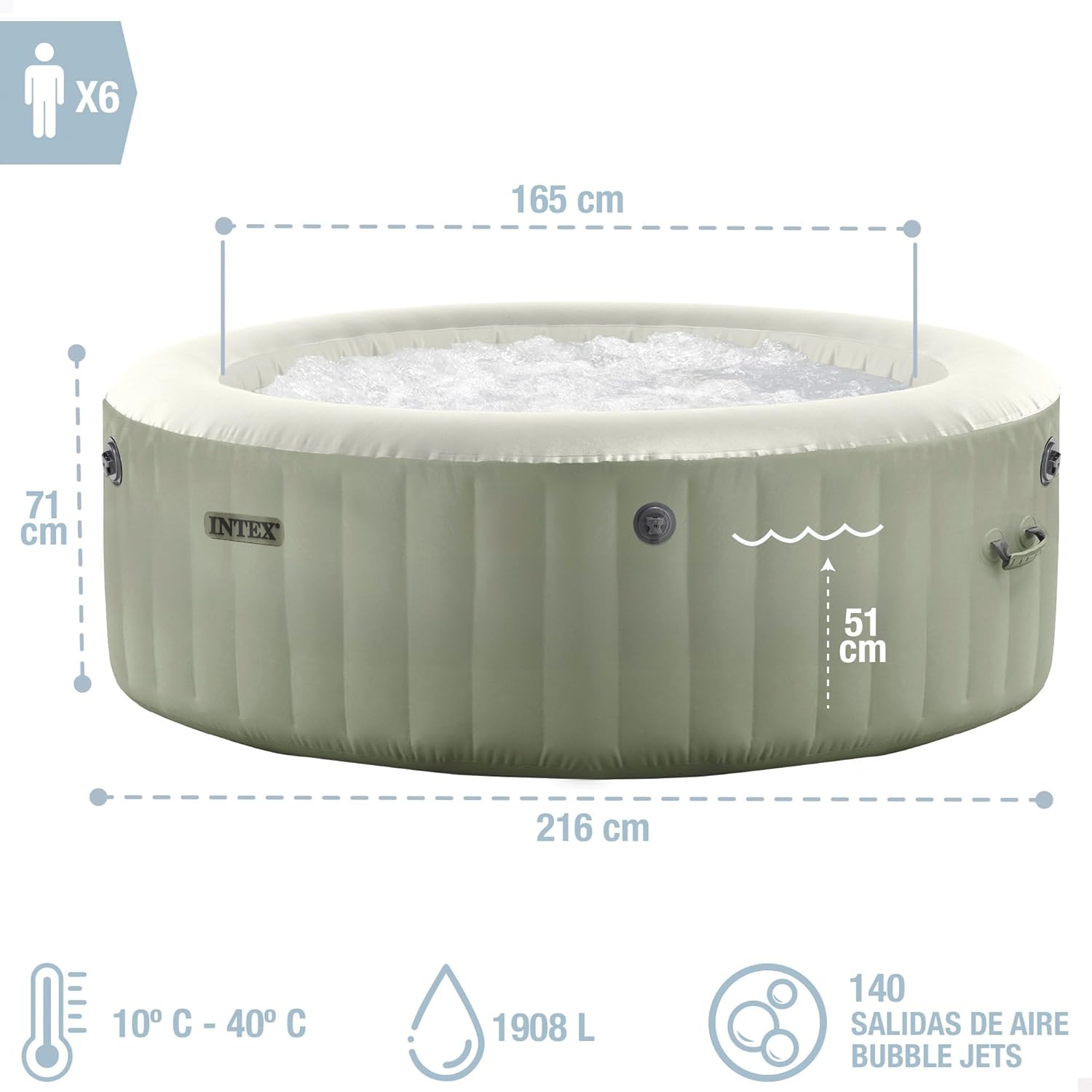 Intex 6-Personen Olivgrün Rund Bubble Spa Set 28428NP (Aufgeblasen 216 cm x 71 cm)