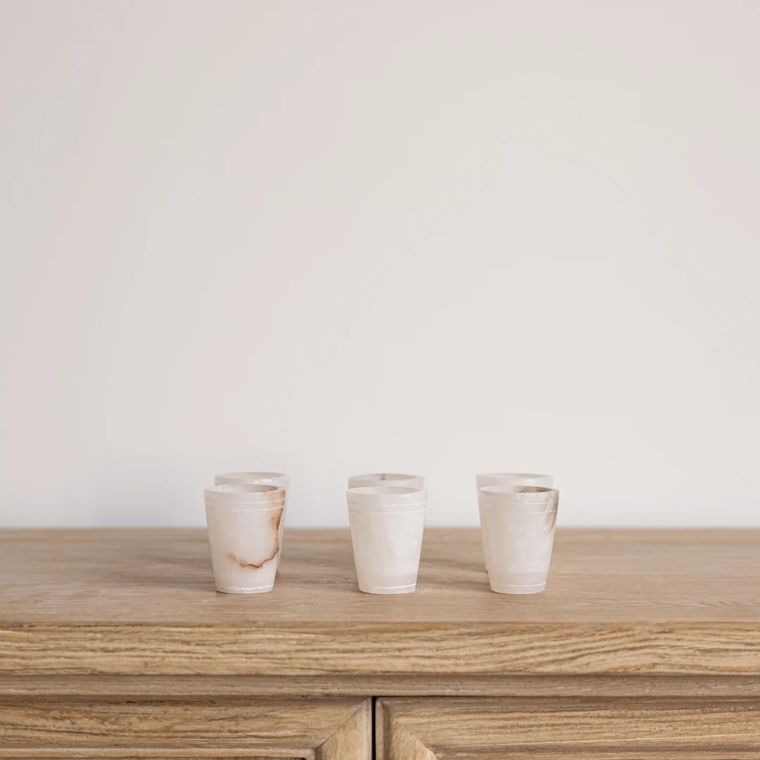 White Alabaster Shot Glasses Set