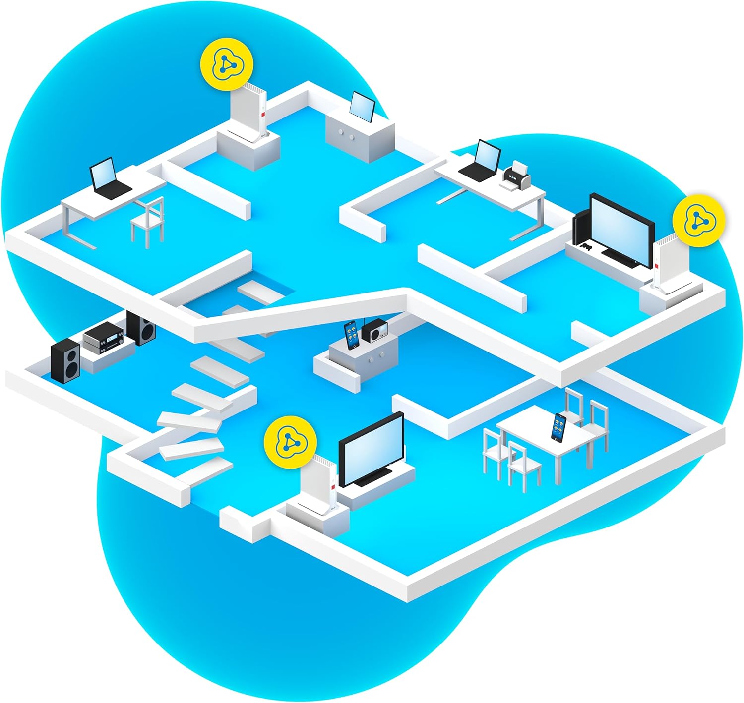 FRITZ!Mesh Set 4200 3er-Set (3x FRITZ!Repeater, ideal für Internetrouter oder Glasfasermodem (ONT), WLAN-Abdeckung für 5 - 7 Räume, Triband Wi-Fi 6 mit bis zu 4.200 MBit/s, internationale Version)