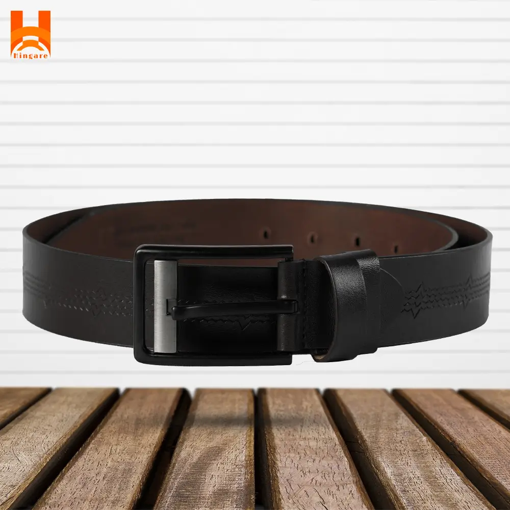 Only Middle Line Embossed Genuine Leather Belts for Men's 2