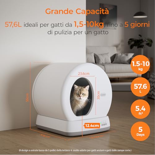 VIVIDMOO Lettiera Autopulente Per Gatti, Ultra Grande 57,6L, Lettiera Intelligente Automatica con Ideale per Multi Gatto, Isolamento Odori/Comando APP : Amazon.it: Prodotti per animali domestici