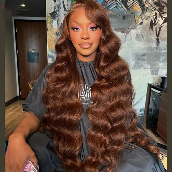 Chocolate Brown Loose Wave Human Hair Wigs for Women 13x4 HD Lace Front Wigs With Pre Plucked Hairline