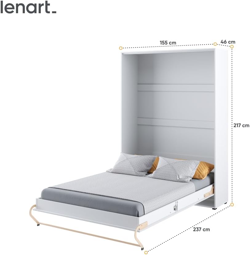 Homlando Lenart Schrankbett - Wandbett Concept Pro CP01 140x200 cm - Schrankklappbett Vertikal - Schrank mit integriertem Klappbett - Funktionsbett (Weiß Matt/Weiß Glanz)