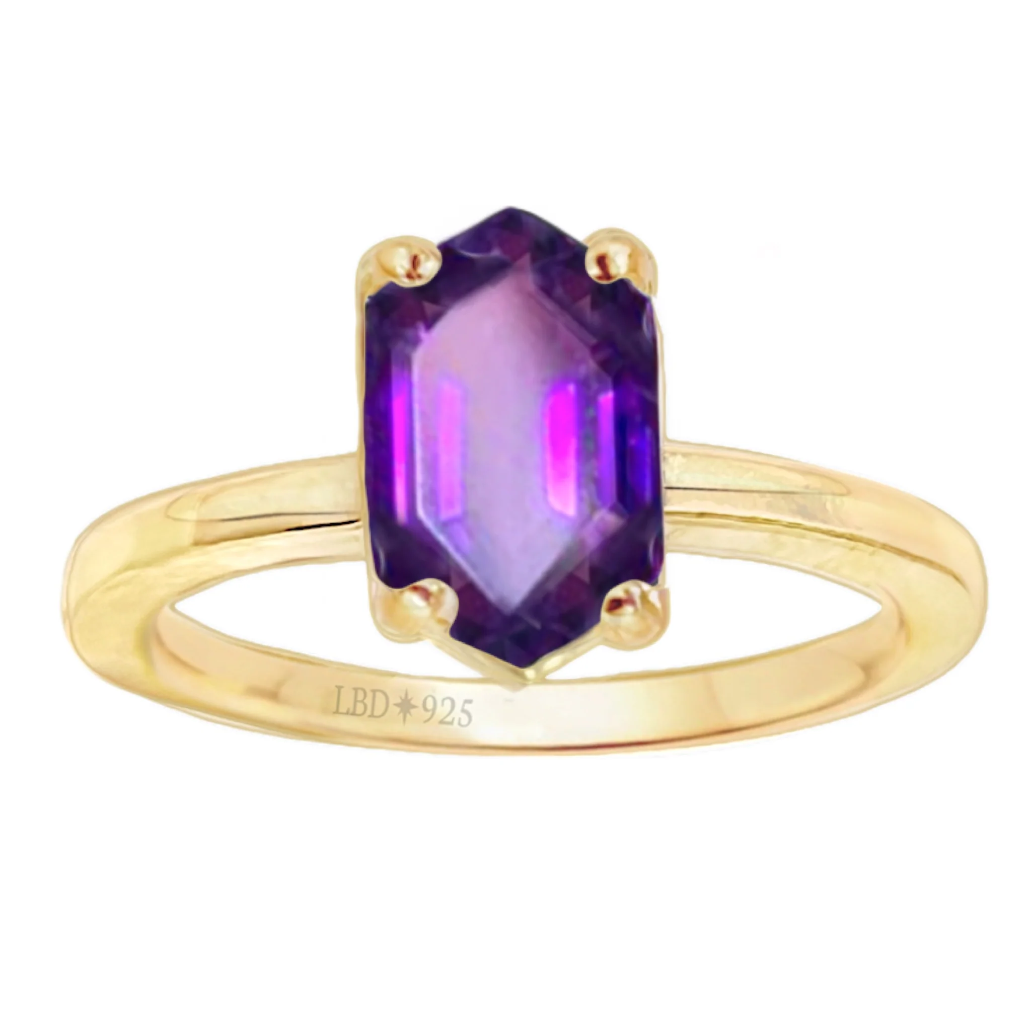 Laihas Gold Mini Hex Crystal Amethyst Ring
