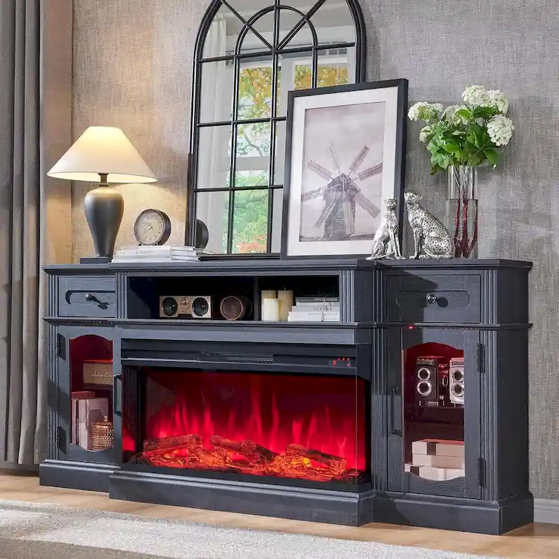 Farmhouse Electric Fireplace TV Stands up to 80, Entertainment Center