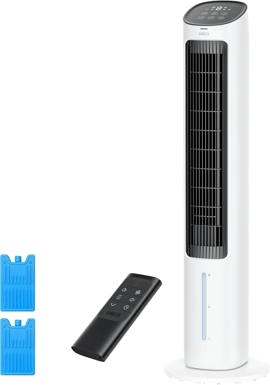 DREO Portable Air Conditioners Fan, 40锟�?Standing Fans that Blow Cold Air, Portable AC锟�?0掳 Oscillating Evaporative Air Cooler锛�Removable Water Tank, Ice Packs, Remote Control, 4 Speeds, 7H Timer, White