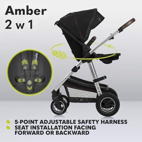LIONELO Amber Passeggino 2in1 Duo Passeggino da 0 a 48mesi con Seduta secchiello   Navicella per neonato e bambini a 22kg Regolabile, pieghevole e leggero Ruote grandi Cappotina XXL (NeroArgento, Big) : Amazon.it: Prima infanzia
