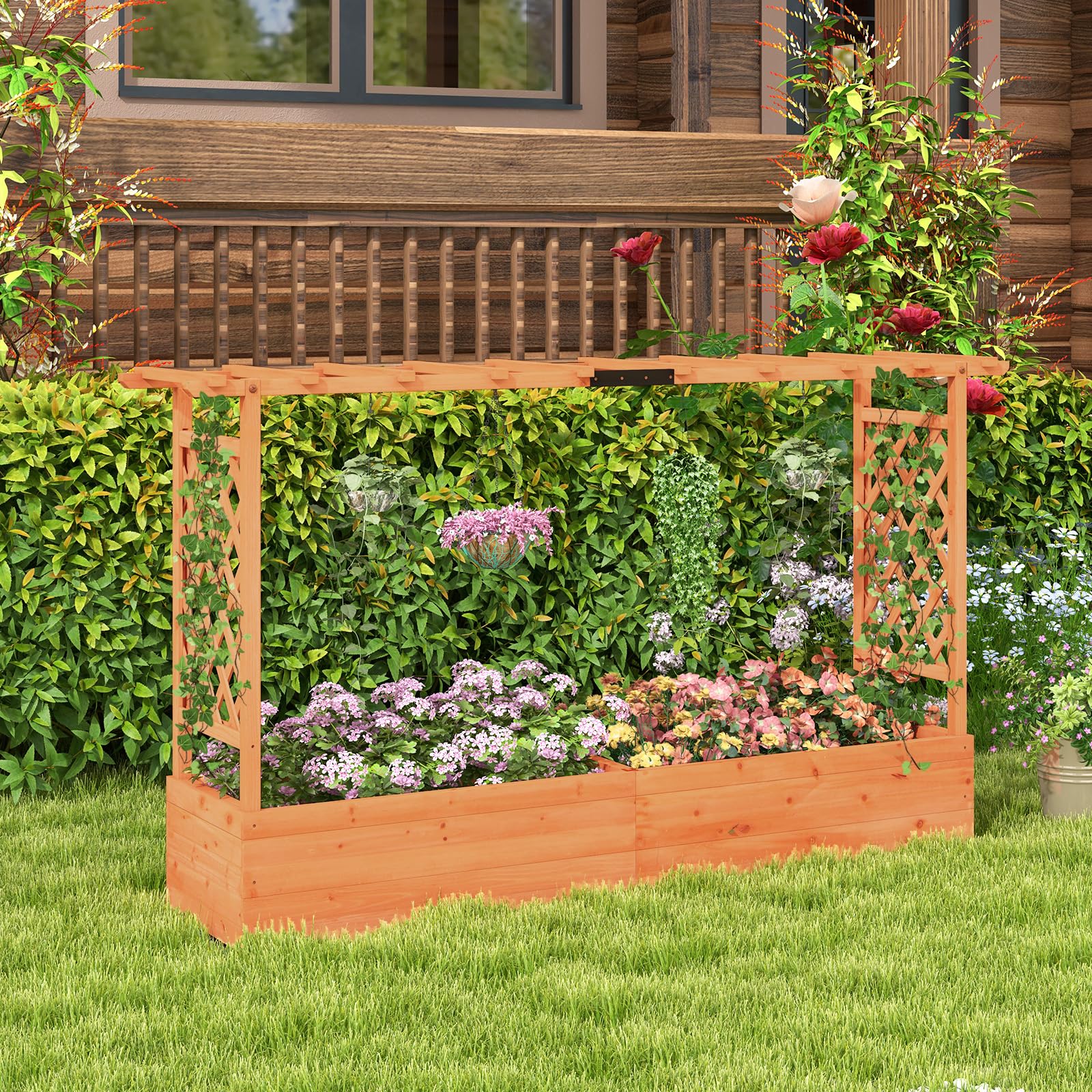 Raised Garden Bed with Trellis & Hanging Roof, 79