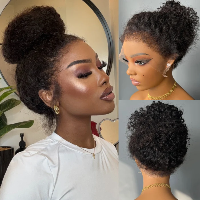 4C Edges Glueless 360 Lace Frontal Wigs With Invisi-String kinky Straight or Curly Affordable Snug Fit Human Hair Wigs