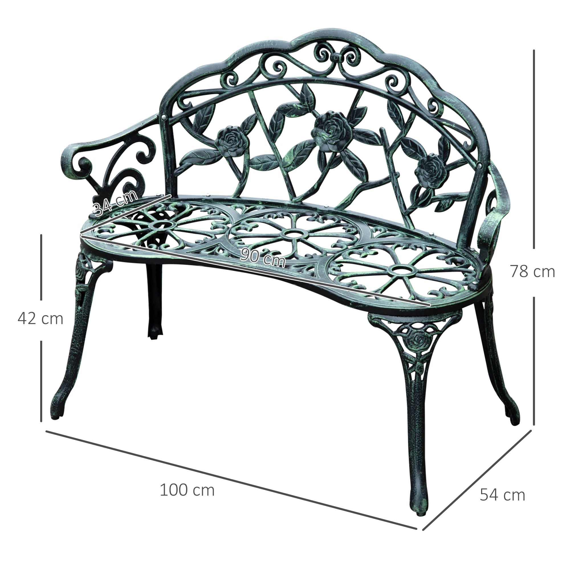 Metalen tuinbank zitbank parkbank tuinmeubel tweezitter bloemenbank antieke bank