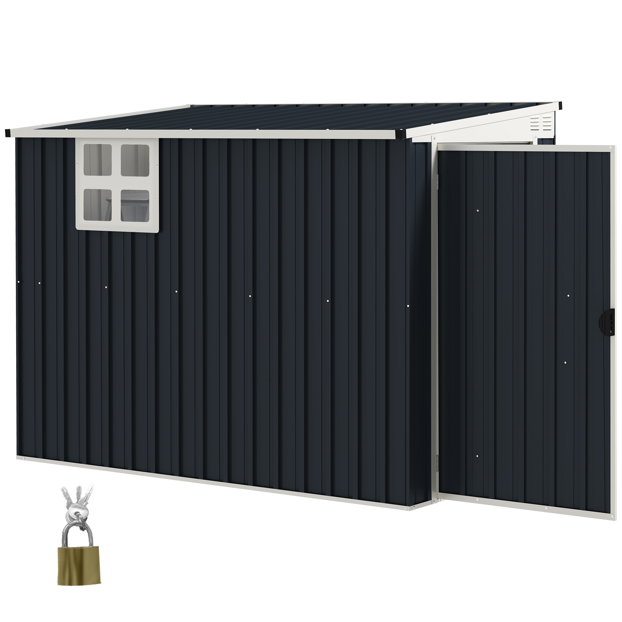 Outsunny Tuinopbergschuur, gereedschapsschuur voor tuingereedschap, venster, ventilatieopeningen, afsluitbaar, staal, donkergrijs