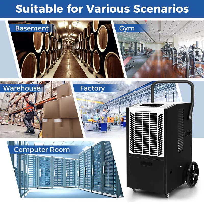 140 Pints Portable Crawl Space Dehumidifier w/Pump & Drain Hose, Industrial Commercial Dehumidifier for Basement Warehouse
