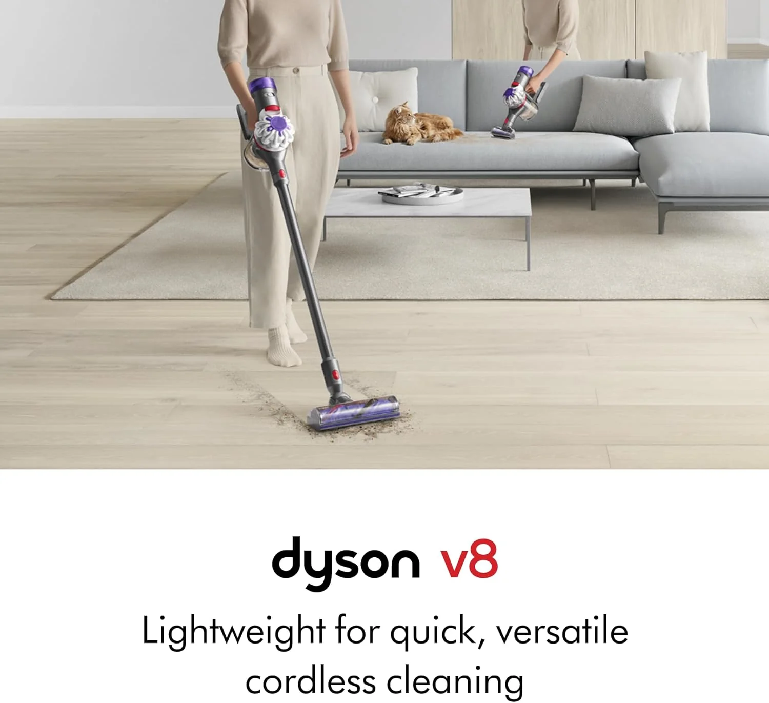 Dyson V8 Cordless Vacuum, Cleans Hard Floors and Carpets, Detangles, Converts to Handheld, 115AW, 2 Power Modes, Up to 40 Minutes鹿