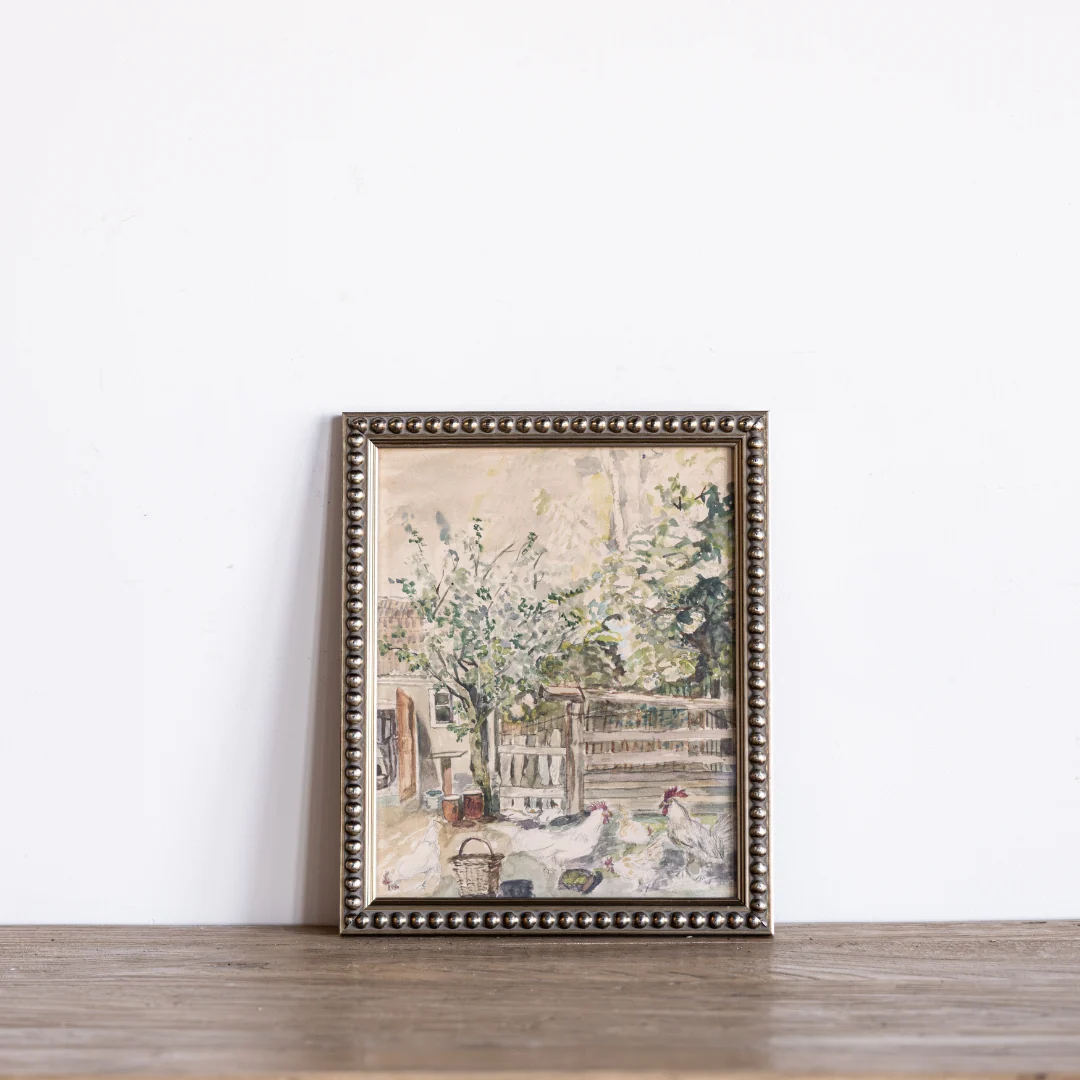 Vintage Watercolor Chicken Coop Framed Art