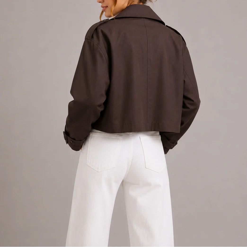 Women��s Cropped Trench Coat Jacket Classic Silhouette