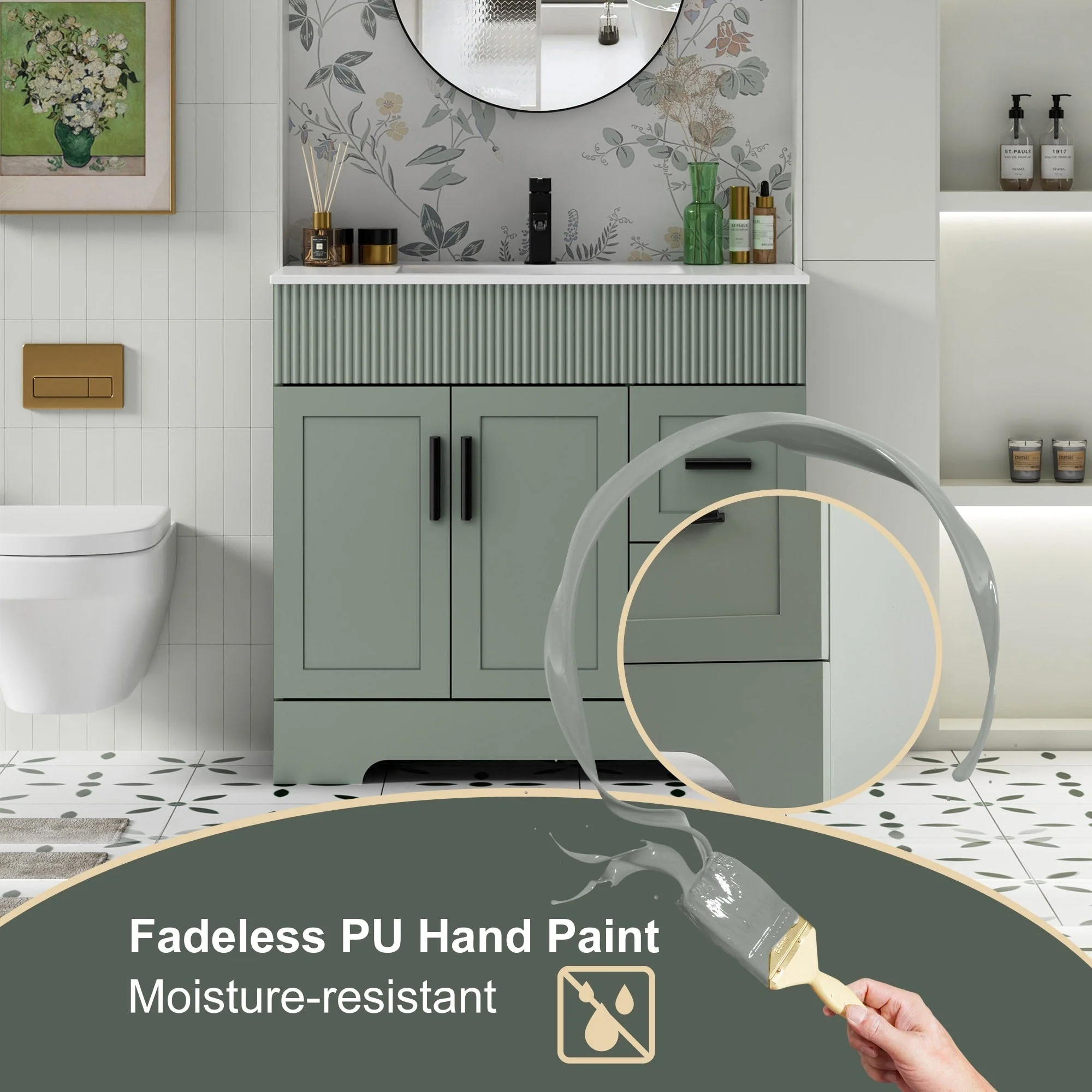 Wavy Line 30/36/48 Bathroom Vanity Set with Sink & Faucet