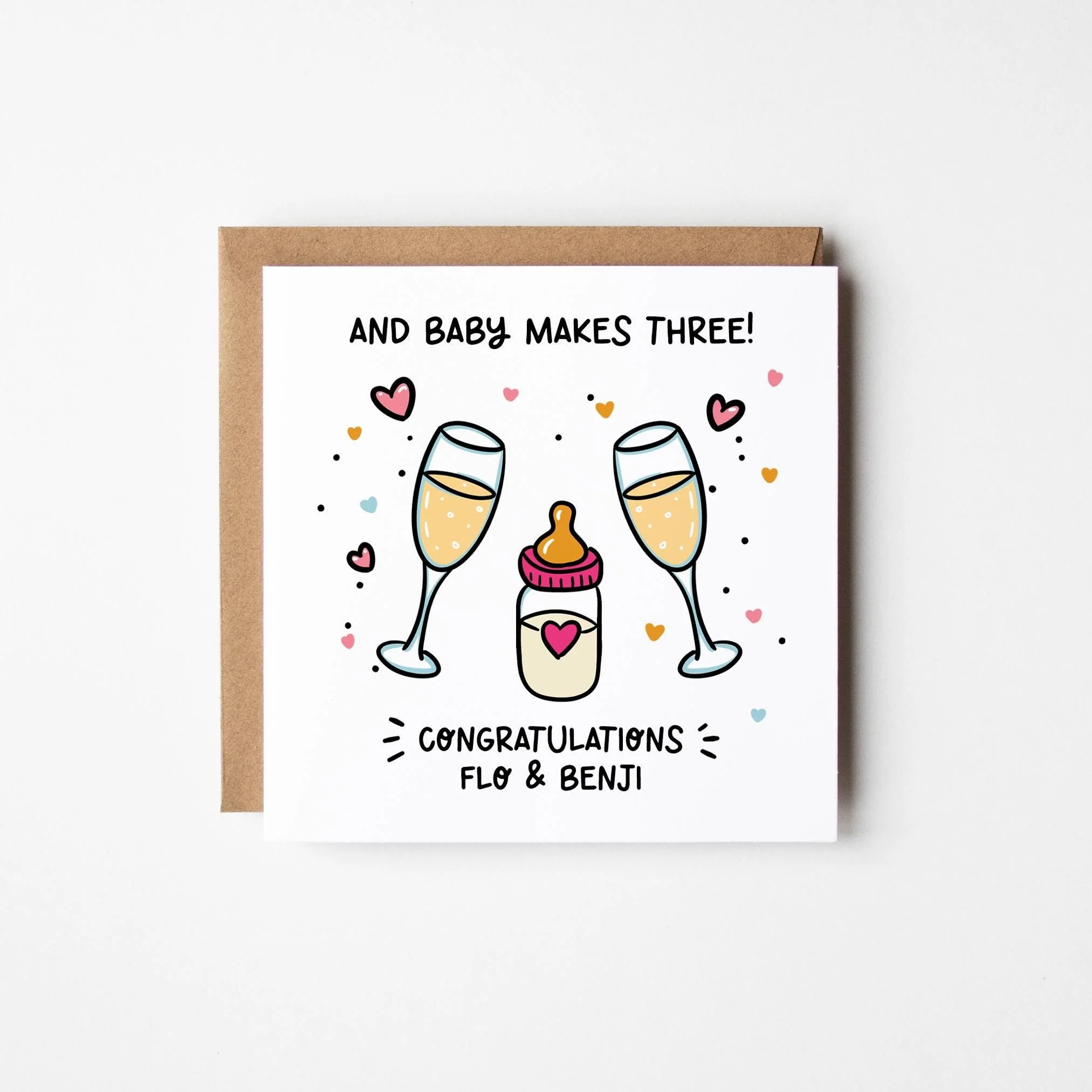 New Baby Card Baby Makes Three ? Personalised New Baby Card ? Congratulations New Baby Card ? And Then There Was Three ? Baby Shower Card