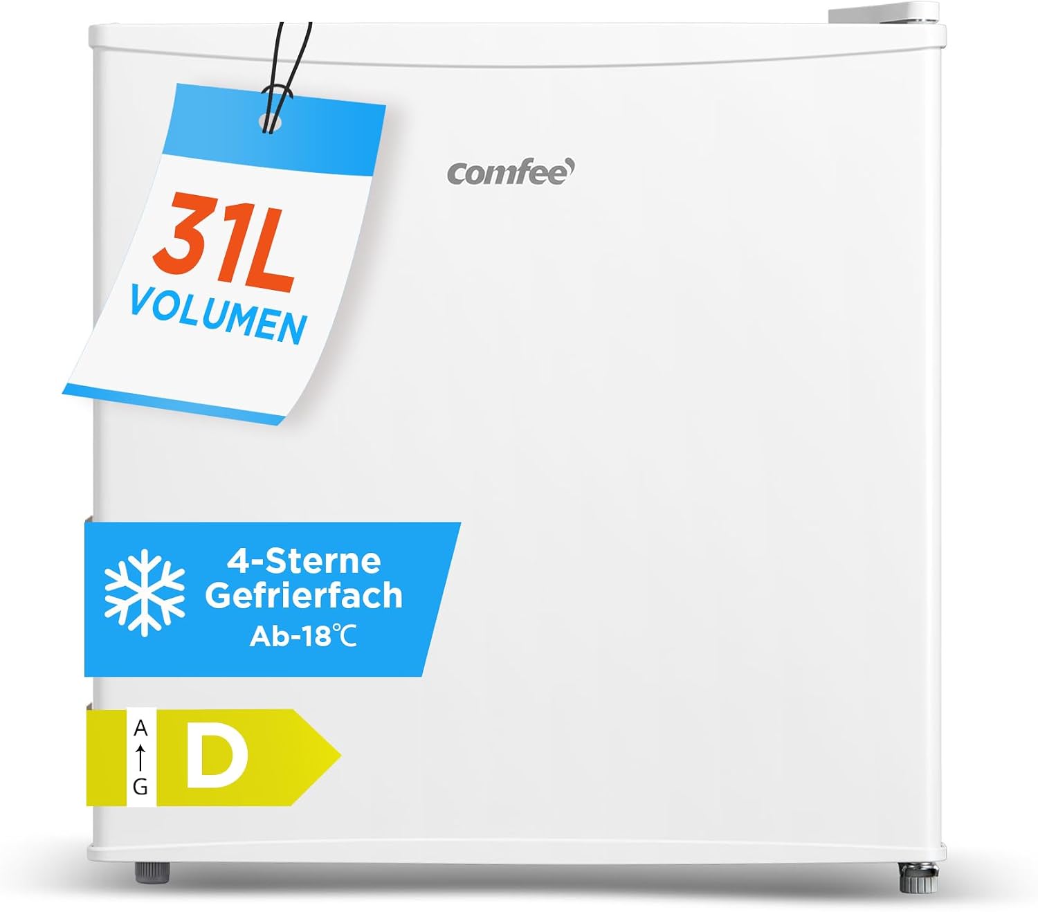 COMFEE RCU40WH3EU(E) 31L Mini Gefrierschrank mit Inverter-Kompressor, D-Energieeffizienz, 4-Sterne-Gefrierleistung, Leise 39 dB, Kompakter Tisch Gefrierschrank für Büro, Küche, Studentenwohnheim Weiß