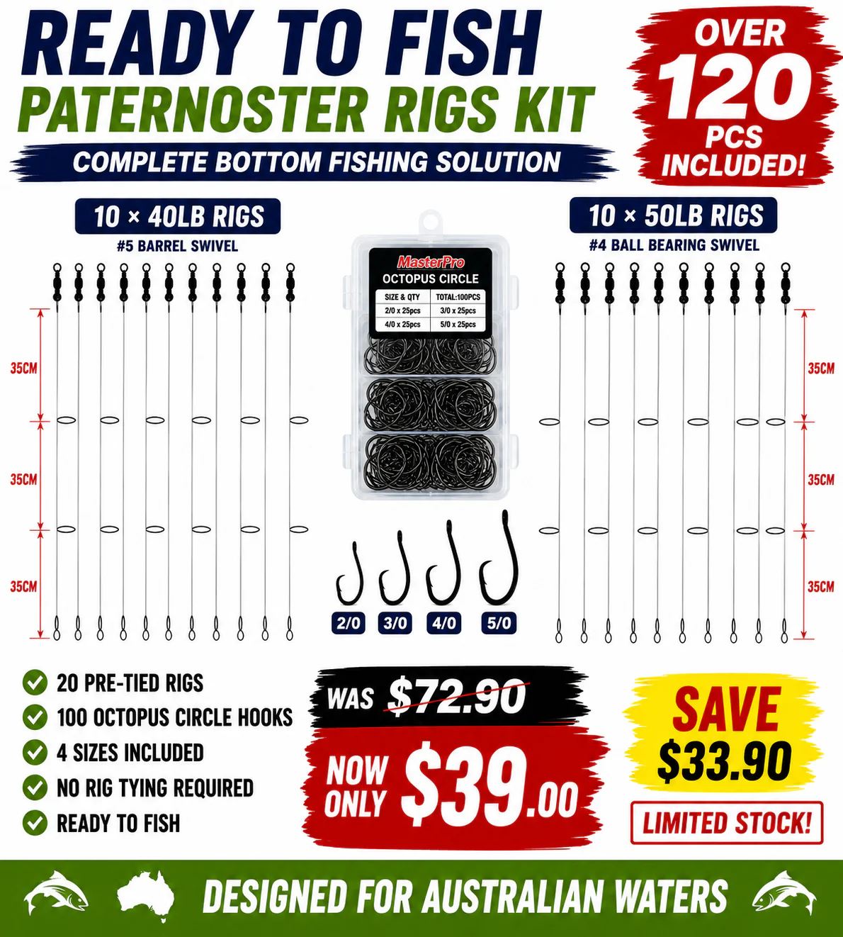 🎣 MASTERPRO PATERNOSTER RIG & OCTOPUS CIRCLE HOOK CLEARANCE KIT LIMITED STOCK CLEARANCE
