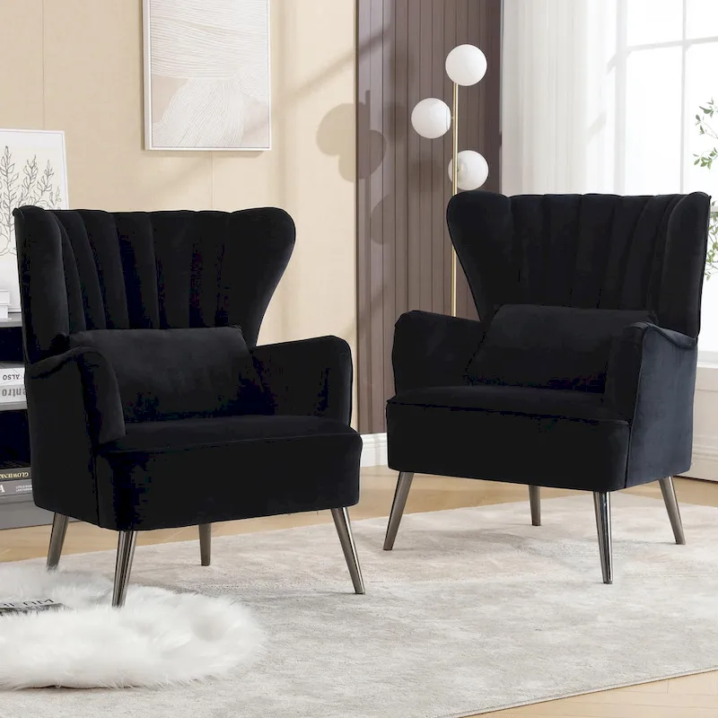 HOMYKA Modern Wingback Arm Chair Upholstered Accent Chair Set of 2