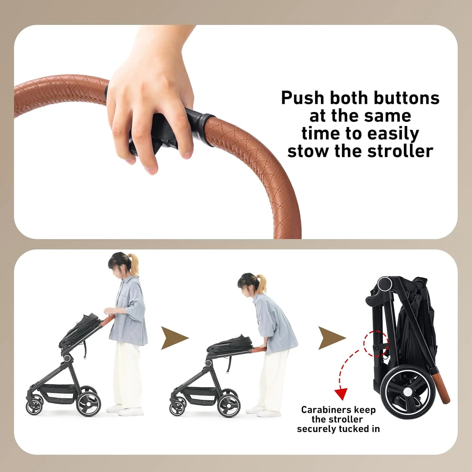 Passeggino 3 in 1 Zkiprm, portatile con seggiolino auto, 3 modalità convertibili, telaio in alluminio di alta qualità, alta visibilità, passeggino leggero, grigio