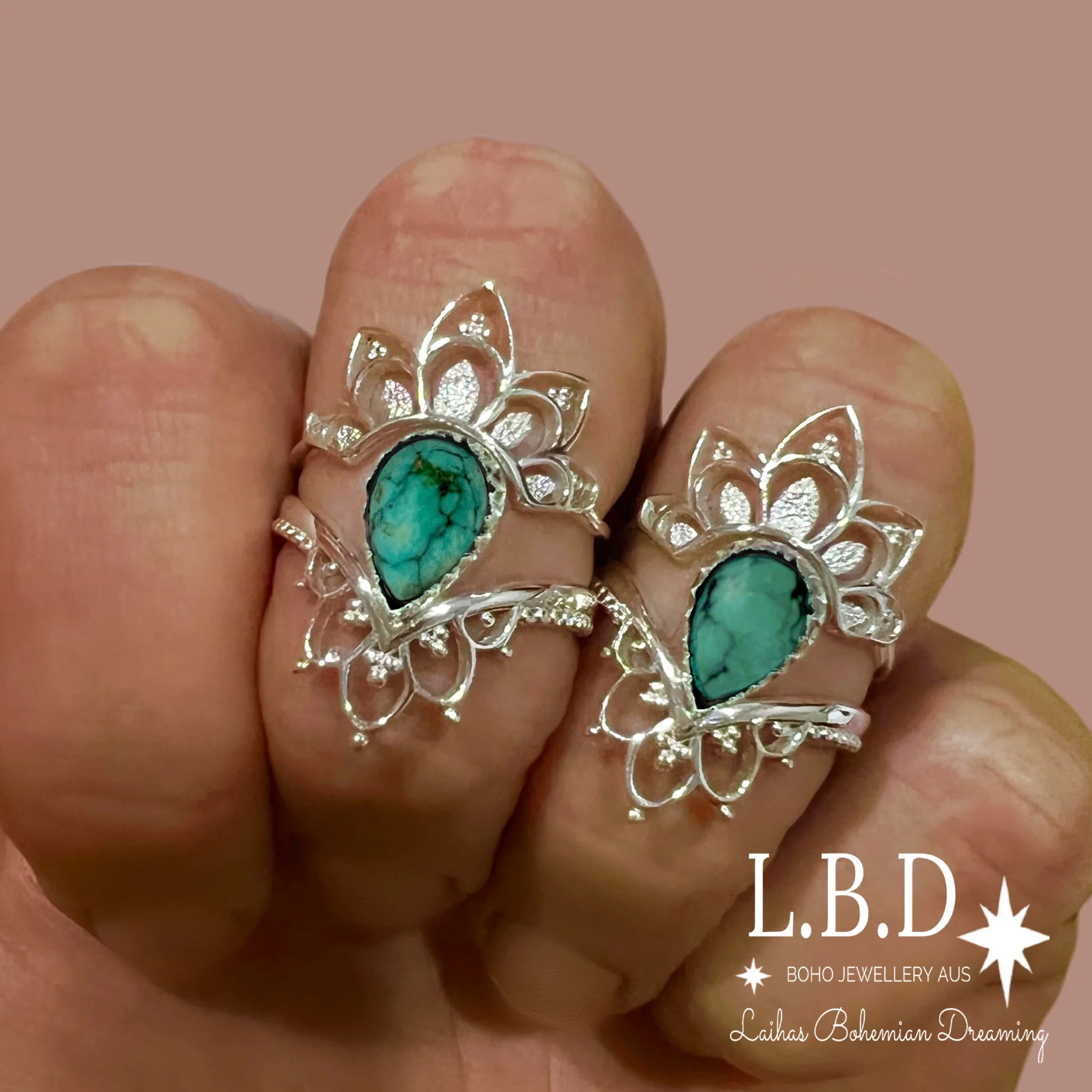 Turquoise Ring Set- Daisly Boho