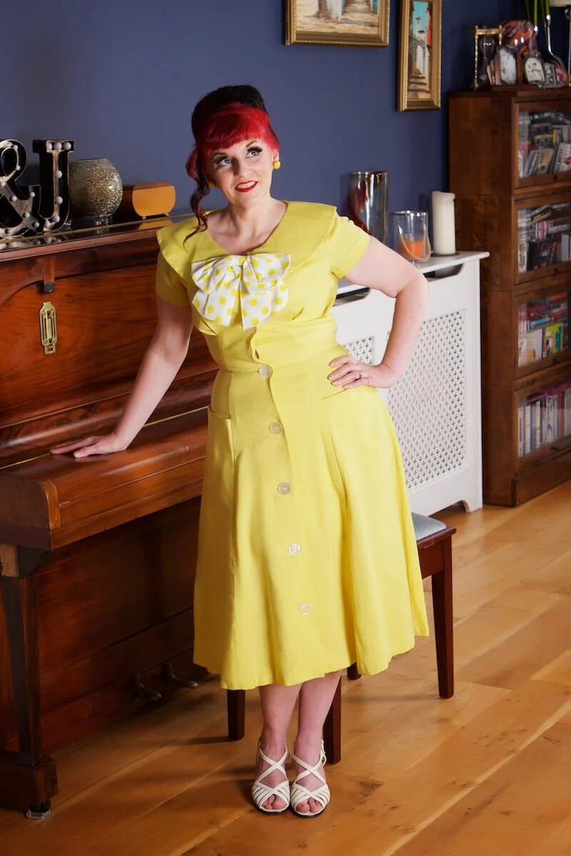1960s Renval Button Through Dress with Statement Polkadot Bow