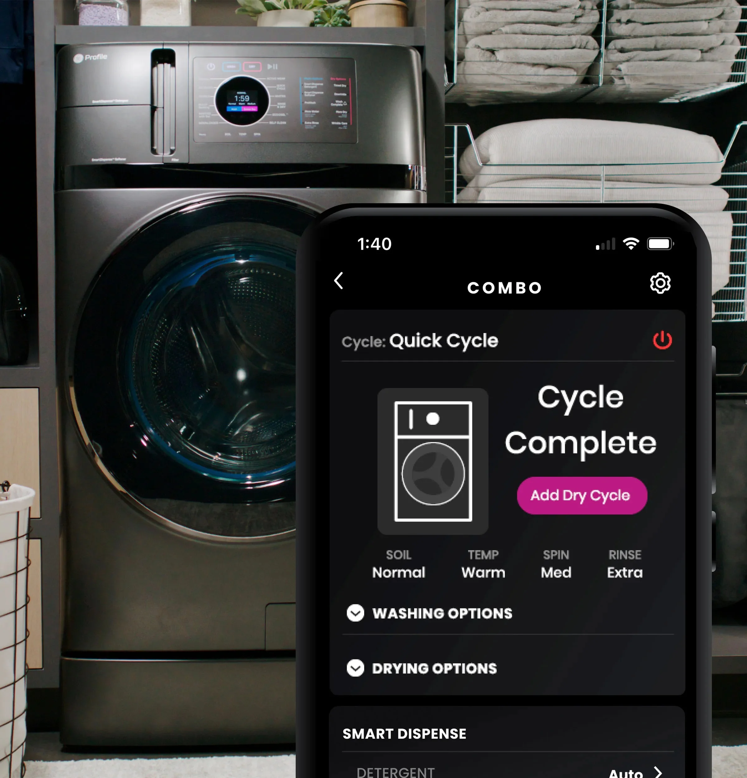 Profile 4.8 cu. ft. UltraFast combination washer-dryer with ventless heat pump technology in Carbon Graphite