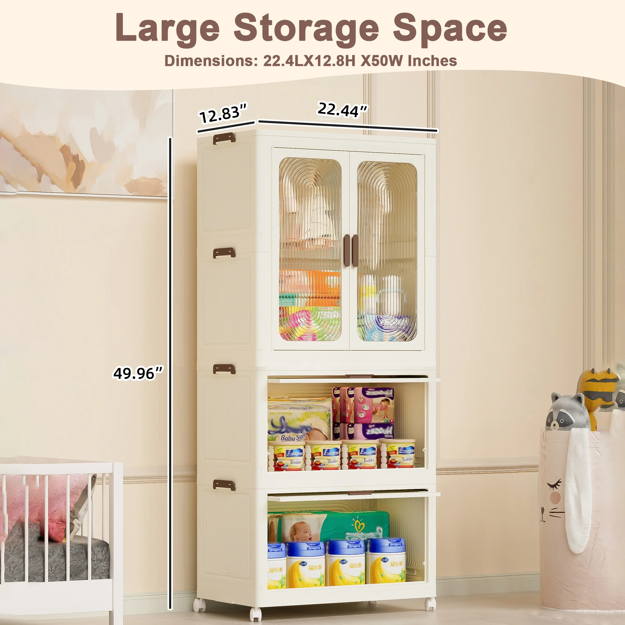 Montary Kids Portable Wardrobe w/ Magnetic Doors & Hanging Rod - 4-Cube Plastic Storage Cabinet,Nursery/Bedroom