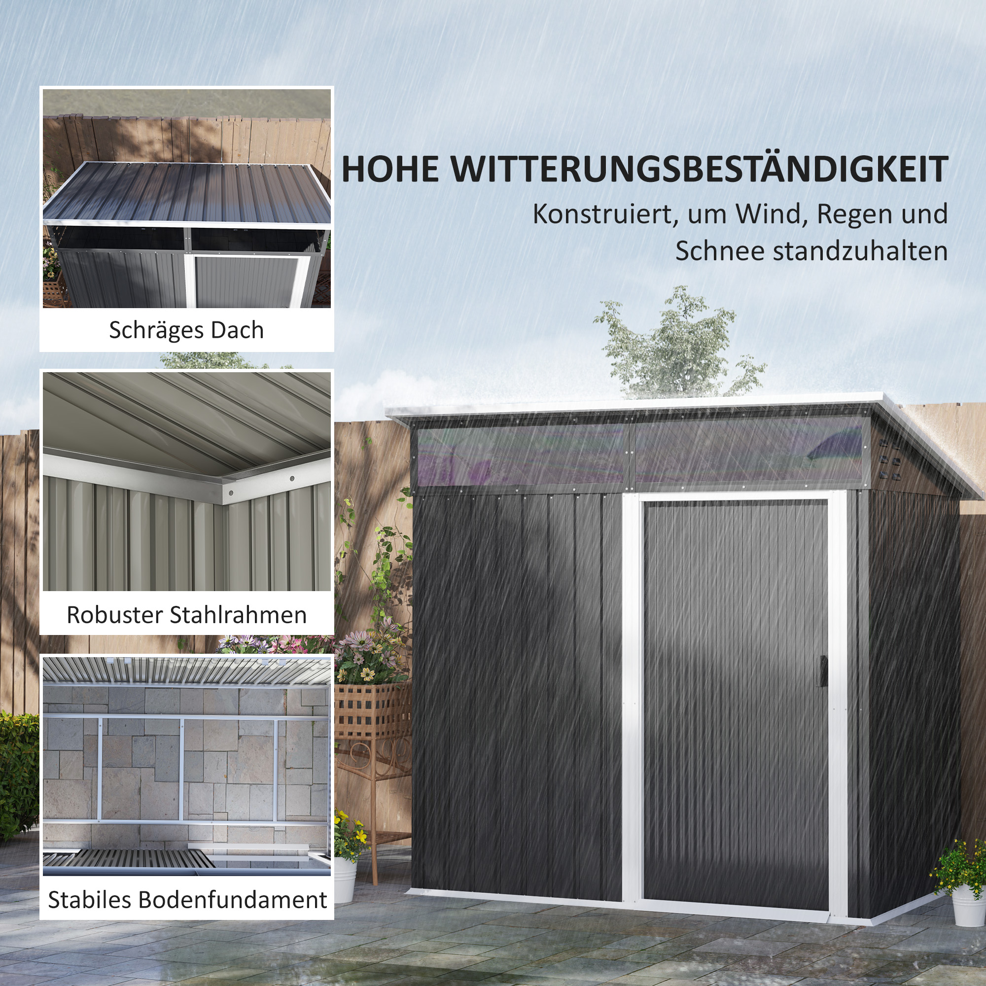 Outsunny Tuinschuur, Gereedschapsschuur met Vensters, Ventilatieopeningen, Schuifdeur, Waterdicht Staal, Weerbestendig, Donkergrijs