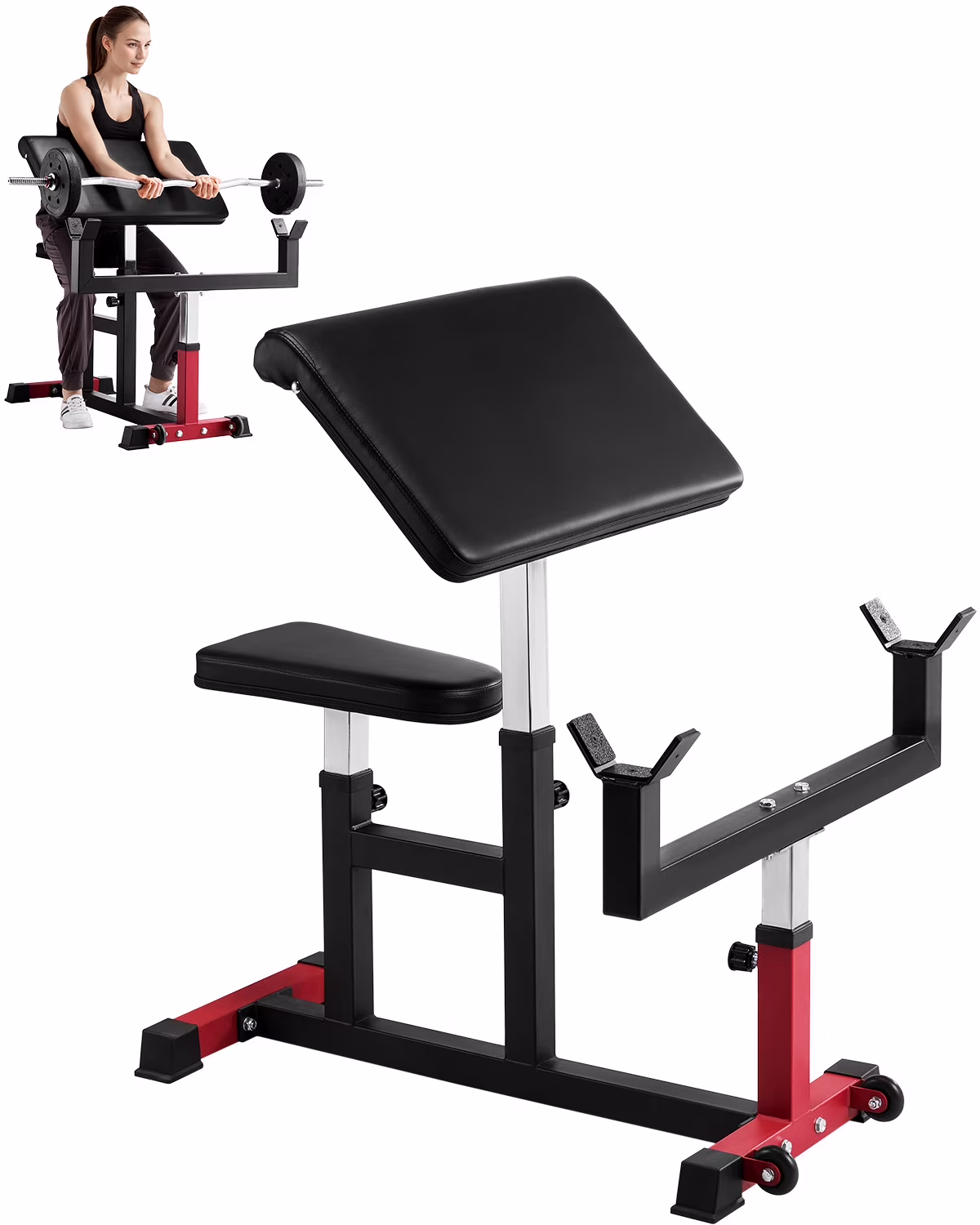 VEVOR Preacher Curl Bench, Strength Training Biceps Machine, Max load 440 LBS Home Gym Equipment, Seated Arm Isolated Barbell Dumbbell Bicep Station, Adjustable Weight Benches for Home Gym