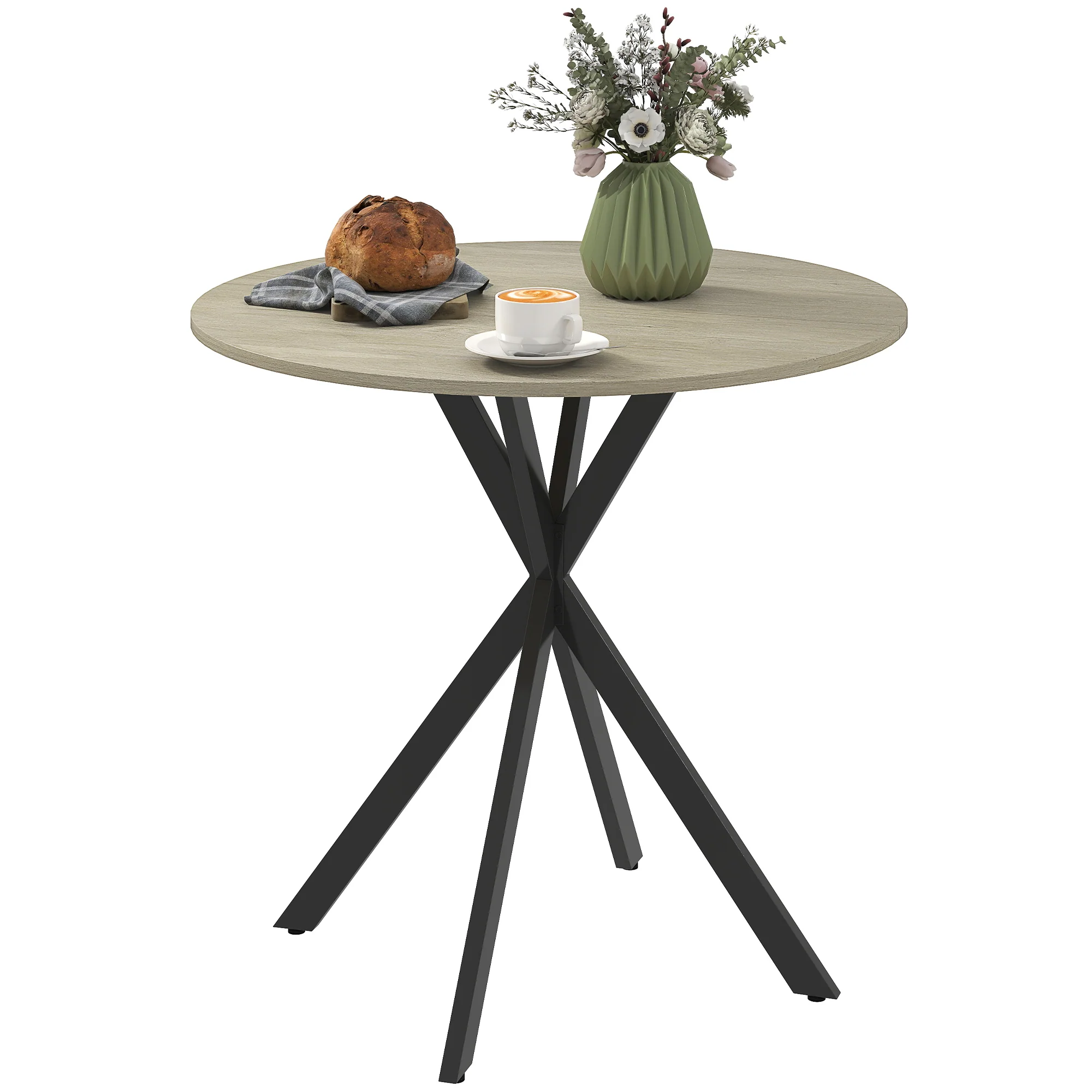 HOMCOM 80cm Industriële Ronde Eettafel - Eik