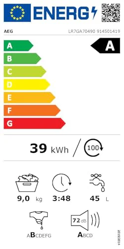2025 Lavatrice AEG Serie 7000 ProSteam: funzione rinfrescante a vapore senza lavaggio, 9 kg, silenziosa, dosaggio automatico, risparmio energia A-20%, funzione aggiunta bucato, blocco acqua, 1400 giri/min, modello LR7GA70490