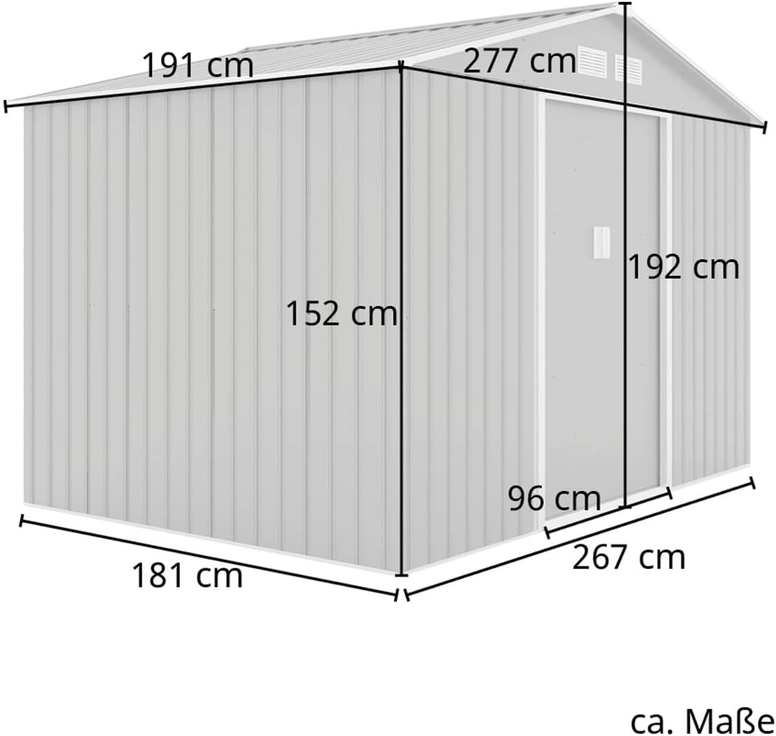 S200 XXL Metall Gerätehaus 277x191x192cm Geräteschuppen Garten Schuppen Gartenhaus Satteldach (Anthrazit)