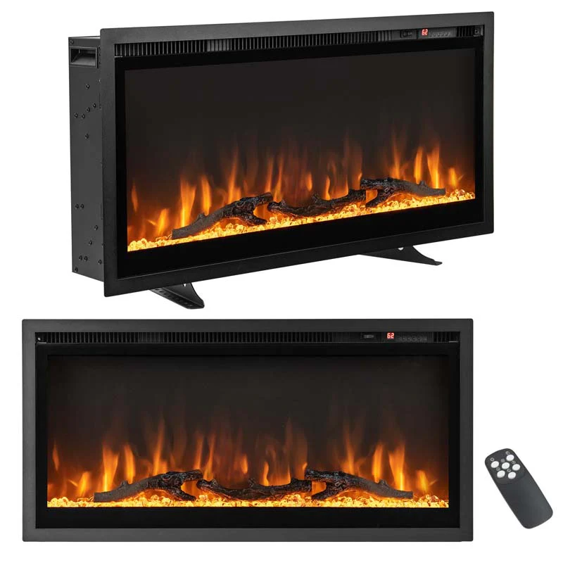 36''/42''/50" Wide Electric Fireplace Recessed/Wall Mounted/Freestanding, 750W/1500W Linear Fireplace Heater Insert with 9 Flame Color