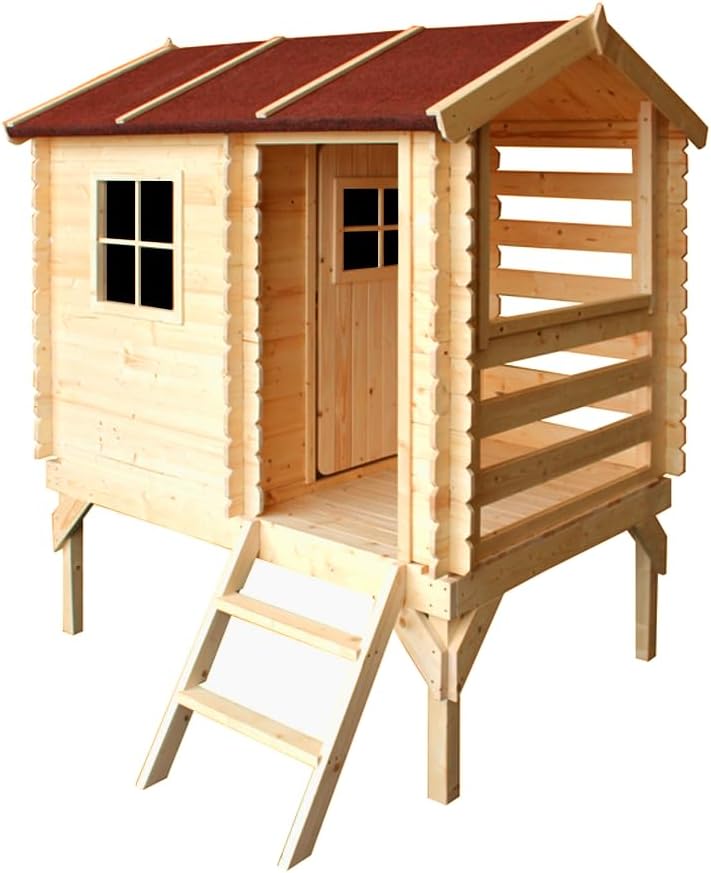 Timbela Kinderspielhaus aus Holz - Spielhaus im Freien für Kinder - B146xL181xH205 cm/1,1m2 Gartenspielhaus - Garten-Sommerhaus für Kinder M501B