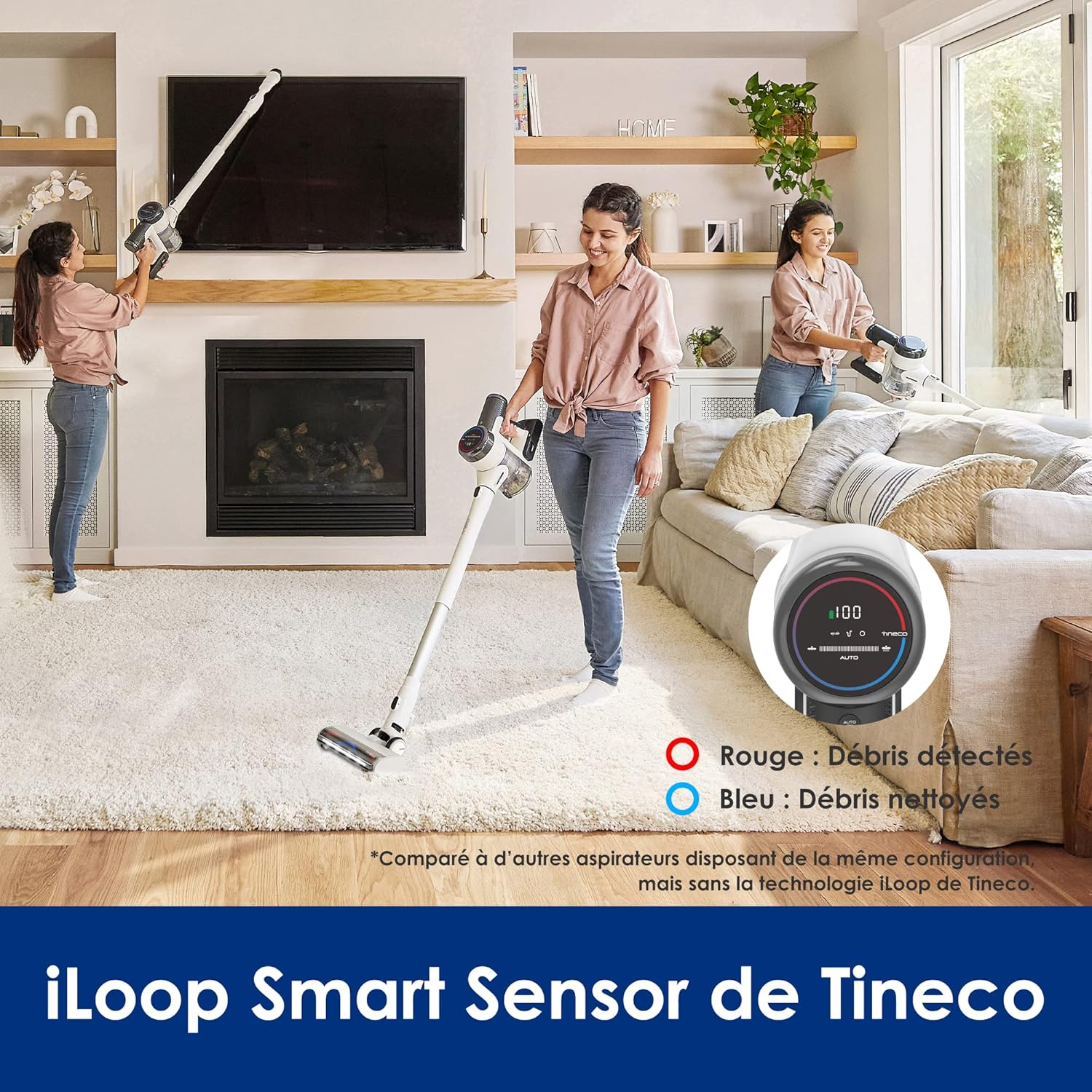 Tineco Pure One S15 Essentials Aspirateur Balai sans Fil Intelligent, Brosse Anti-nœuds, Puissant, Longue Autonomie, Excellent pour Multi-Surface, Le Nettoyage des Poils d’Animaux avec éclairage LED