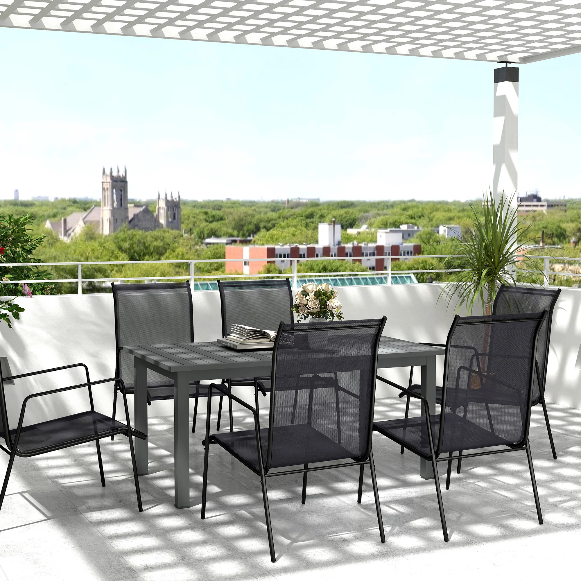Outsunny Uitschuifbare Tuintafel Aluminium 160/220x90 cm Weerbestendig, Antislip Buffettafel Grijs