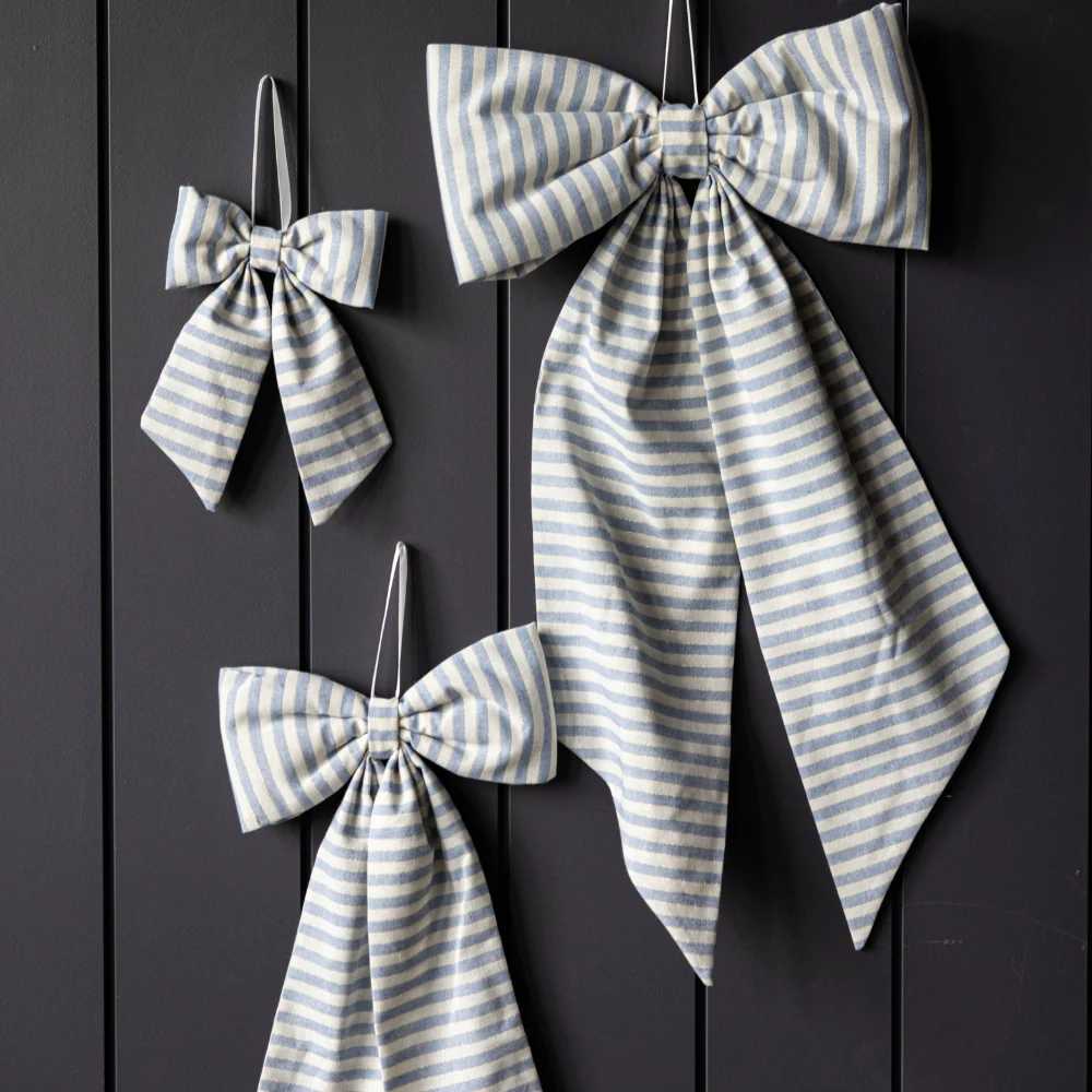 Striped Blue & Gold Fabric Bows