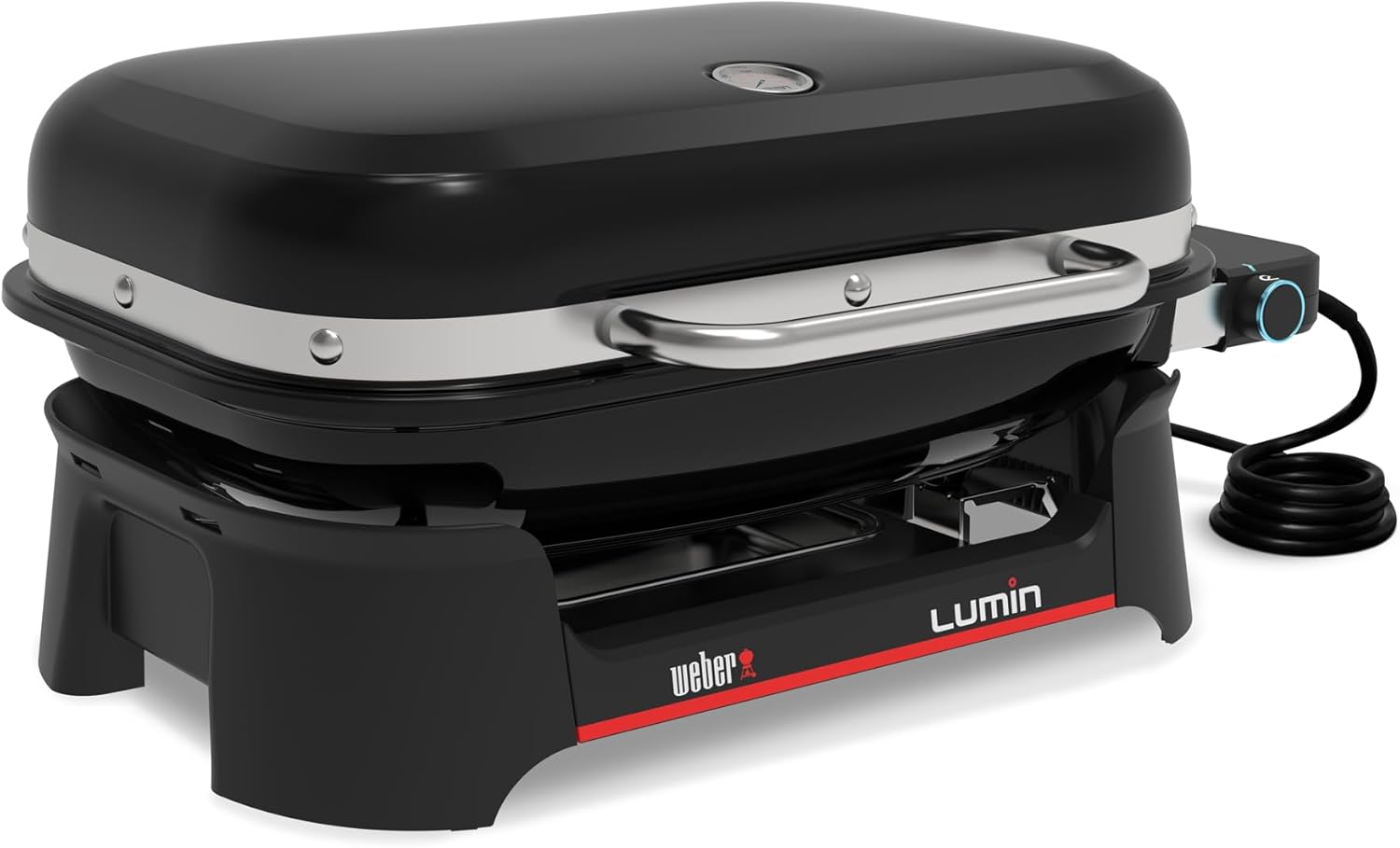 Weber Lumin Elektrogrill, Bis zu 315 °C, mit Deckelthermometer, Porzellanemaillierte Gusseisenroste, 33 x 49 cm Grillfläche, Schwarz (1502045)