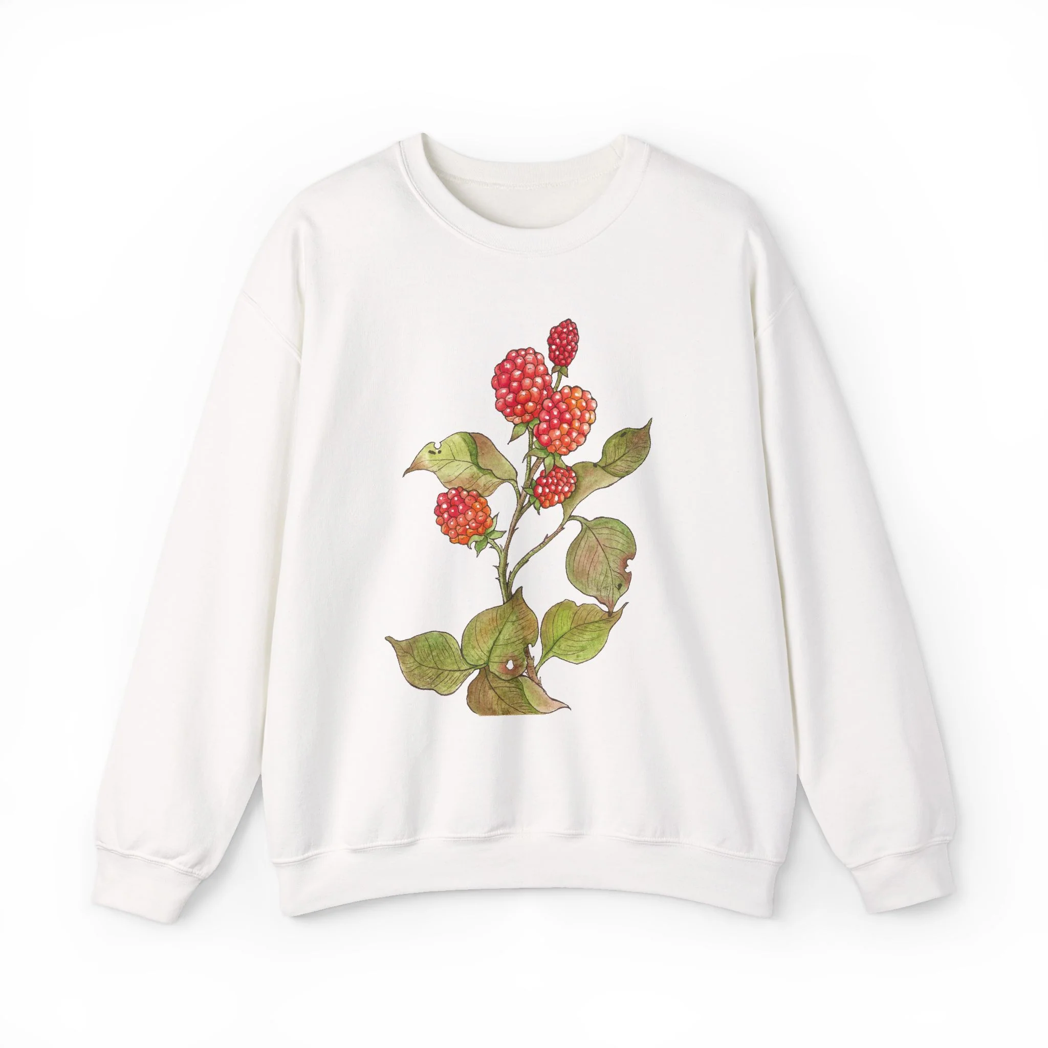 Botanical Raspberry Crewneck Sweatshirt - Vintage Floral  Illustration Graphic Sweatshirt