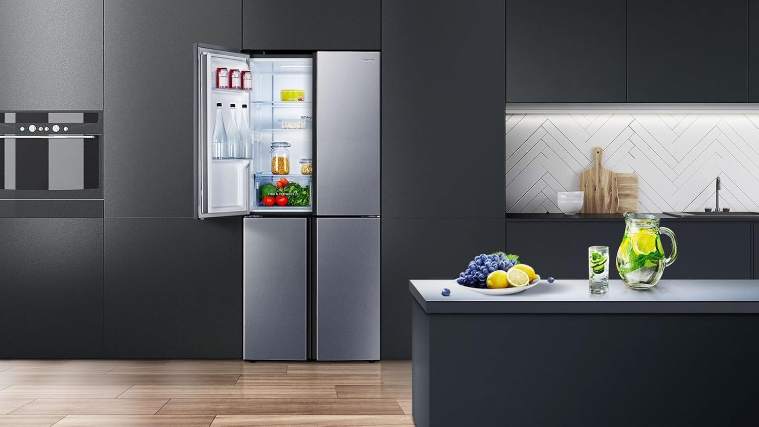 Hisense MQ79426SE Frigorifero Americano Quattro Porte, Grande capacità 427 litri, Finitura Argento, Total No Frost, Classe E, Illuminazione LED, Sistema Multi Air Flow, Holiday mode