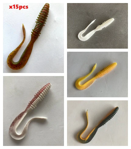 15pcs (3pks) Long Curl Tail Soft Plastic Lure Freshwater and Saltwater 10cm 4.6g 5 colors