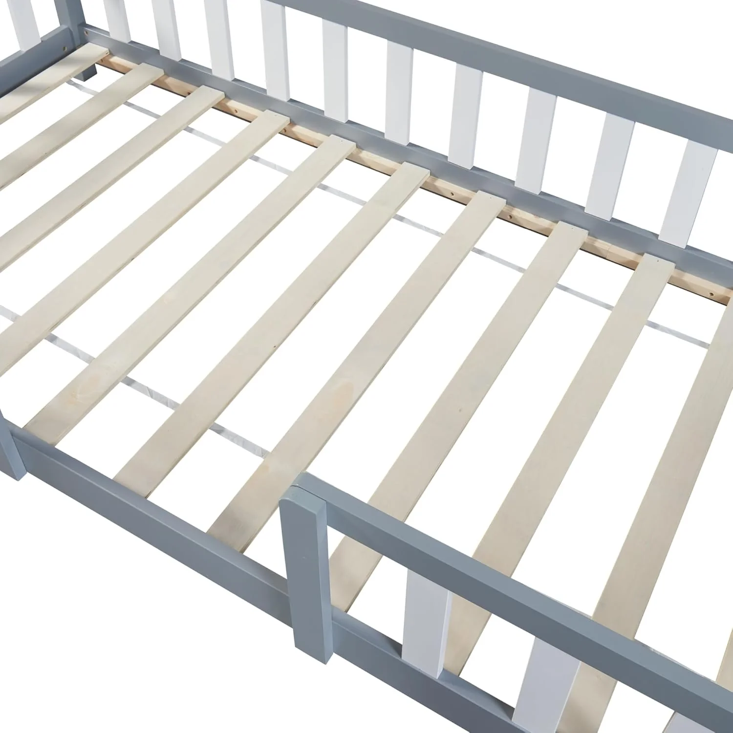 [en.casa] Letto per bambini Sisimiut a capanna 80 x 160 cm con protezione anticaduta letto in legno per bambini letto a terra rete a doghe in legno di pino Bianco opaco