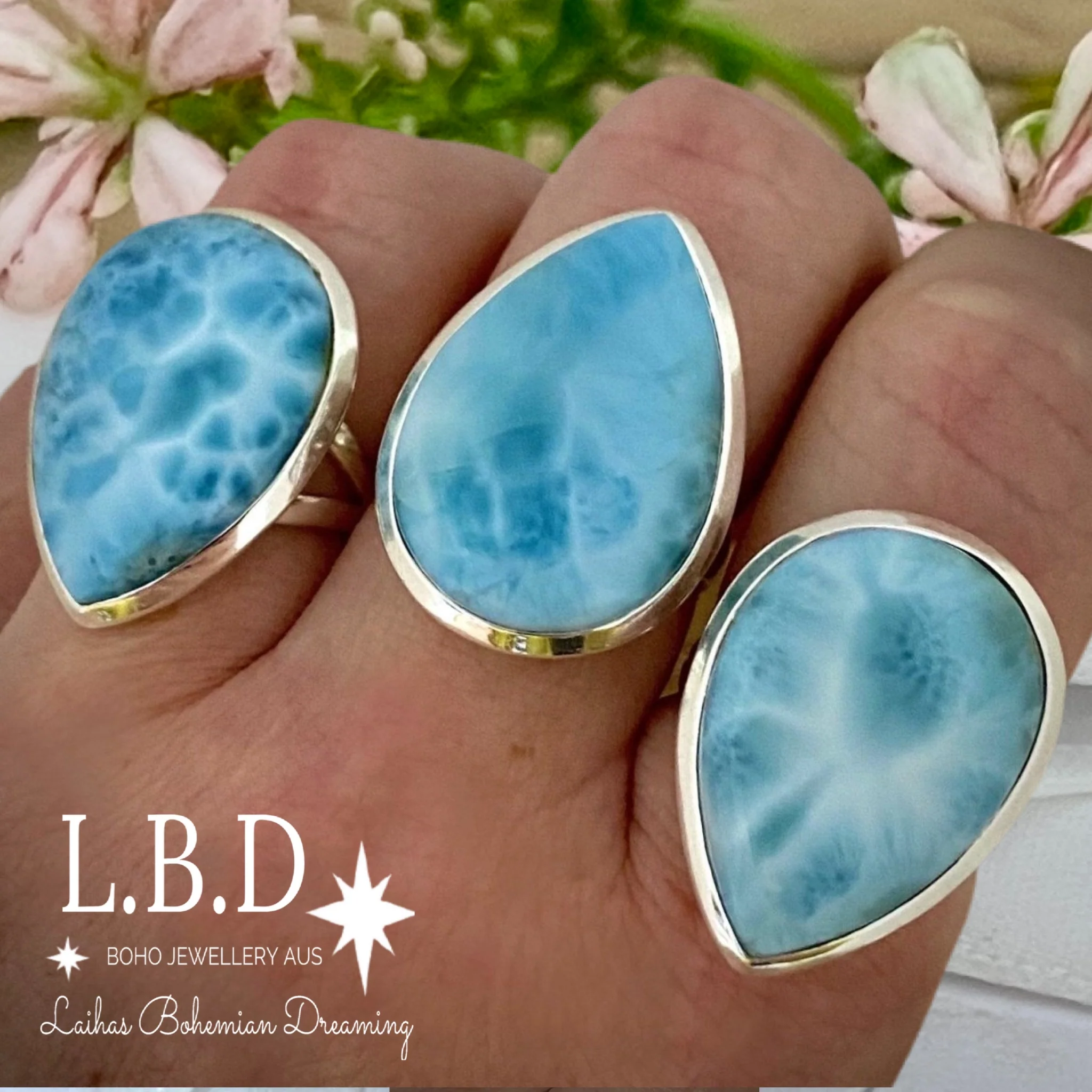Larimar Ring- Laihas XLARGE Classic Boho Raindrop