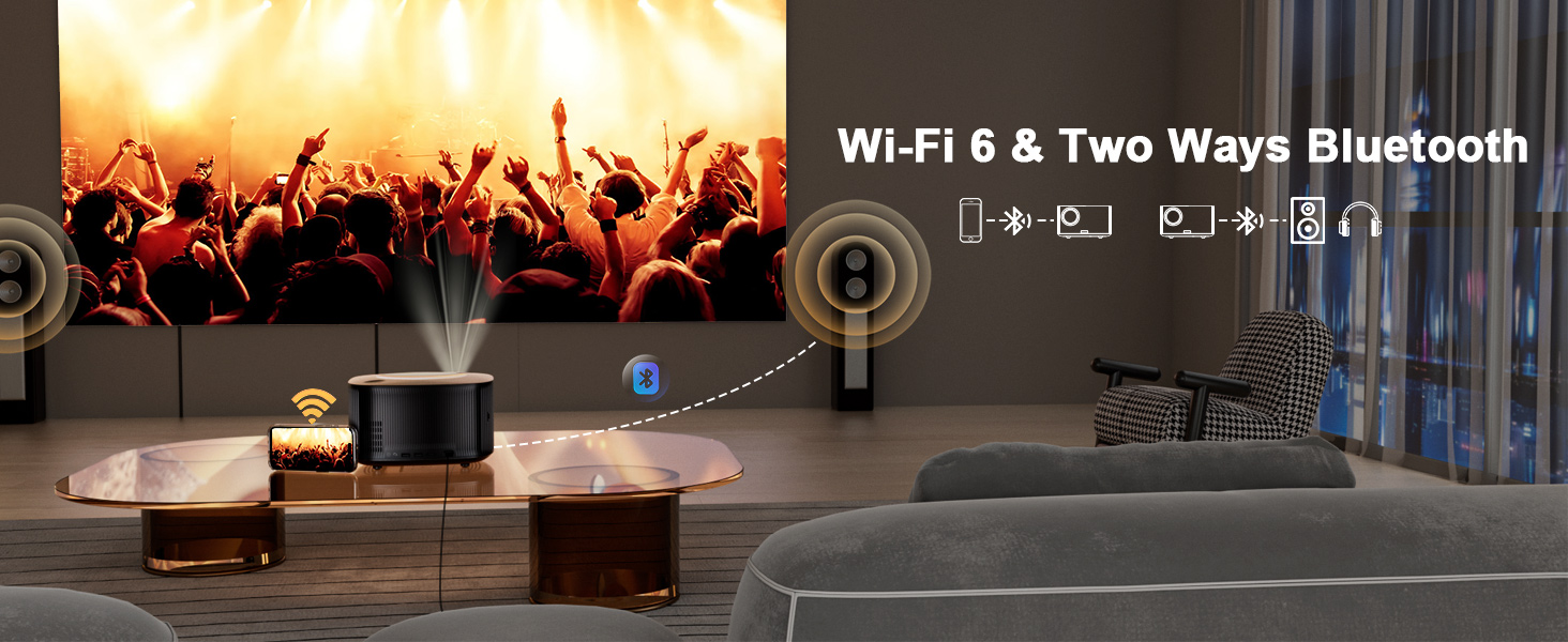 Projector ONO5Pro_Portable projector Wifi 6 and Two-Way Bluetooth_Party &Event Projections