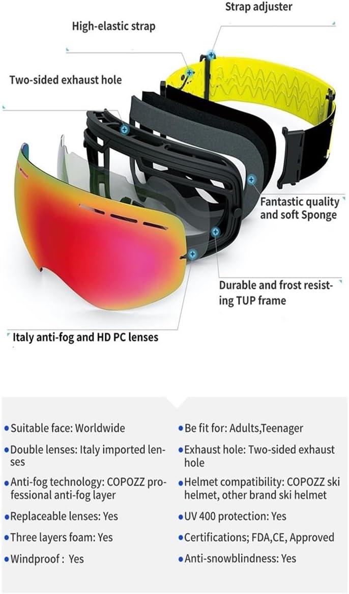 Motorradbrille zum Skifahren UV400-Schutz Skifahren Schneebrille Skibrille Herren Damen Snowboardbrille Brille Antibeschlag-Skimaske Reitbrille (Farbe: 14) (R)