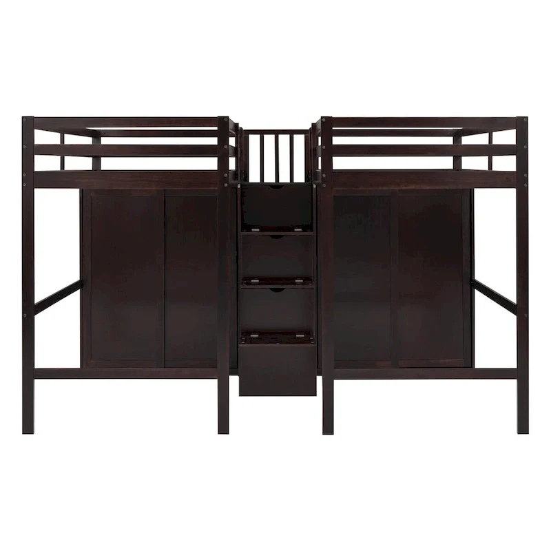 Double Twin Loft Beds with Wardrobes and Staircase