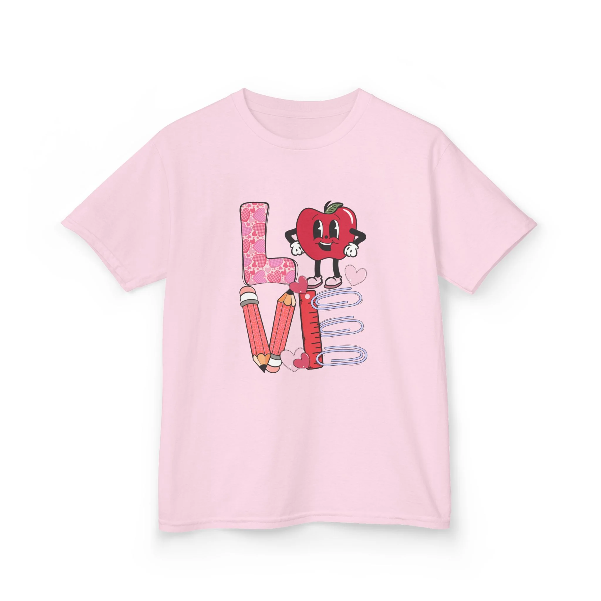 Love School Supplies Kids Tee | Heart Apple, Pencils & Notebook
