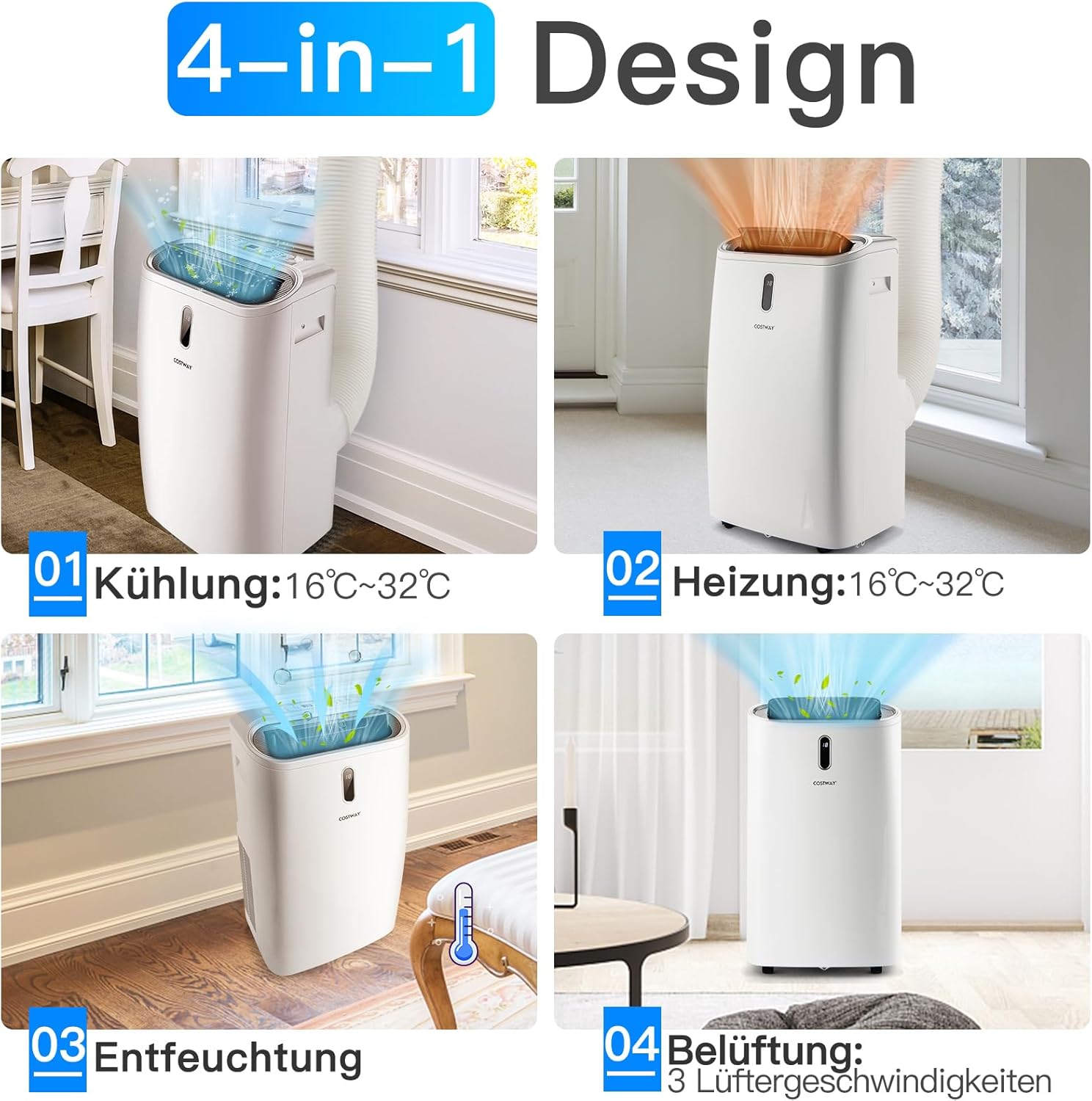 SOARS Klimaanlage mobil, 16000BTU 4,7kW, Kühlen & Heizen & Ventilieren & Entfeuchten, Klimagerät mit Abluftschlauch, Fernbedienung/App, 24H Timer, für Räume bis zu 50m² (16000BTU 4,7kW)